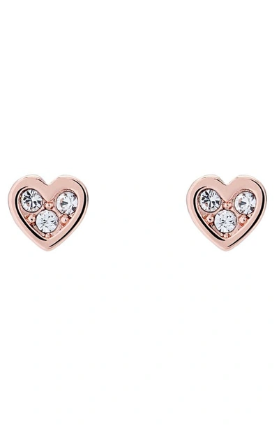 Ted Baker Neena Nano Heart Stud Earrings In Rose Gold Tone Clear Crystal