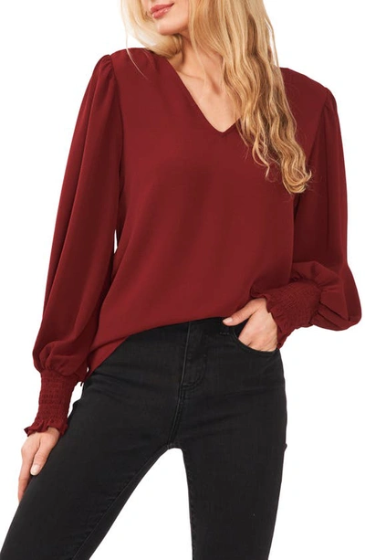 Cece V-neck Long Sleeve Blouse In Claret Red