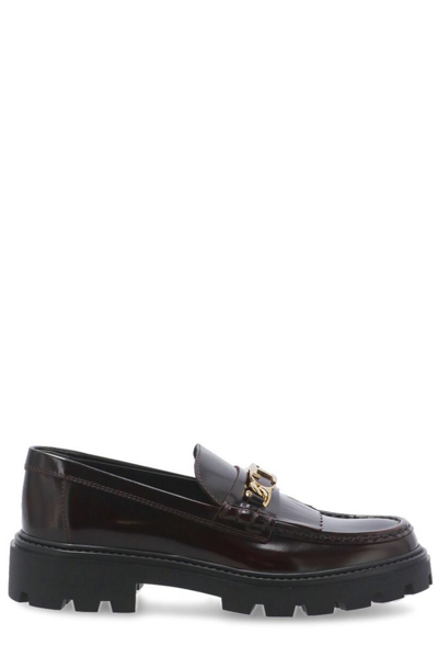 Tod's Leather Fringed Loafer In Black