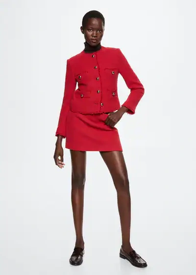 Mango Pocket Tweed Jacket Red ModeSens