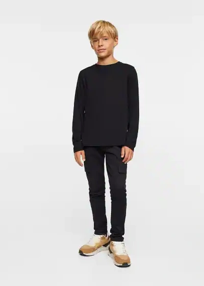Mango Kids' Long Sleeve Cotton T-shirt Black