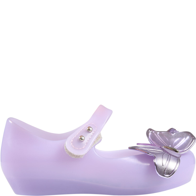 Melissa Kids' Lilac Ballerinas For Girl With Butterflies In Violet