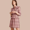 Burberry Ruffle Detail Cotton Check Shirt Dress In Antique Pink