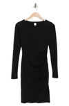 Melrose And Market Long Sleeve Side Ruched Dress In Black