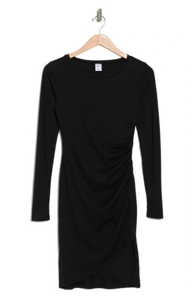 Melrose And Market Long Sleeve Side Ruched Dress In Black