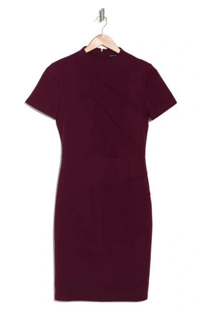 Maggy London Mock Neck Short Sleeve Sheath Dress In Aressting Burgundy
