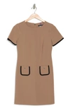 Tommy Hilfiger Short Sleeve Scuba Crepe Contrast Trim Dress In Caribou/black