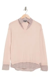 Adrianna Papell Twofer V-neck Sweater In Pearl Blush Micro Dot
