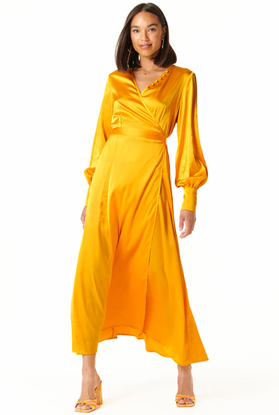 Never Fully Dressed Yellow Maxi Wrap Dress