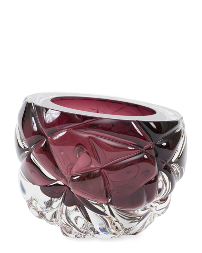 Feyz Studio Cut Hand-blown Glass Aubergine Vase - Large In Metallic