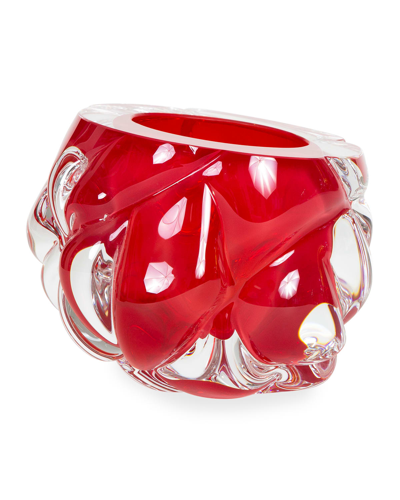 Feyz Studio Cut Hand-blown Glass Strawberry Red Vase - Medium