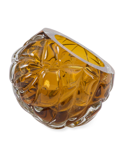 Feyz Studio Cut Hand-blown Glass Amber Vase - Medium
