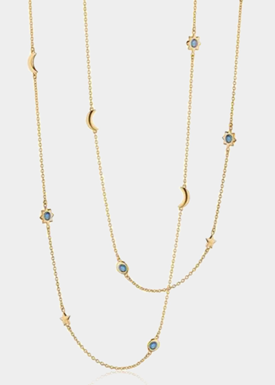 Monica Rich Kosann Gold My Sun Moon And Stars Layering Chain With London Blue Topaz Suns And White Diamond Moons And St In Multi
