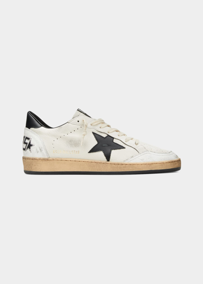 Golden Goose Men's Ball Star Distressed Leather Low-top Sneakers In White/black
