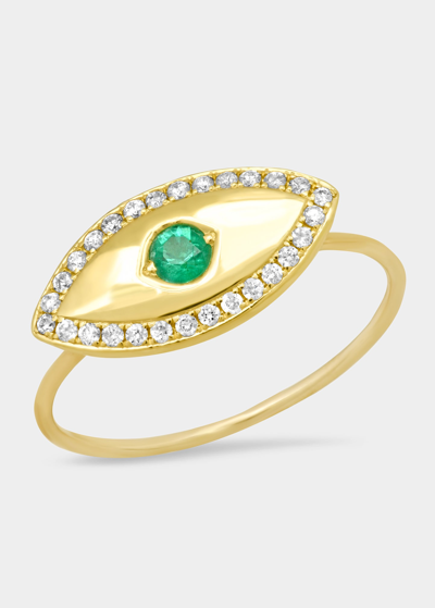 Jennifer Meyer Medium Evil Eye Ring With Emerald Center And Diamond Border In Yg