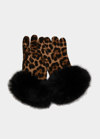 Sofia Cashmere Leopard Print Cashmere Gloves W/ Faux Fur Cuffs In 251cam