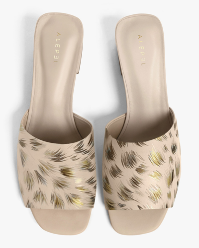 Alepel Women's Gold Cheetah Block-heel Sandal In Beige