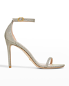 STUART WEITZMAN NUDISTCURVE SHIMMERY ANKLE-STRAP SANDALS