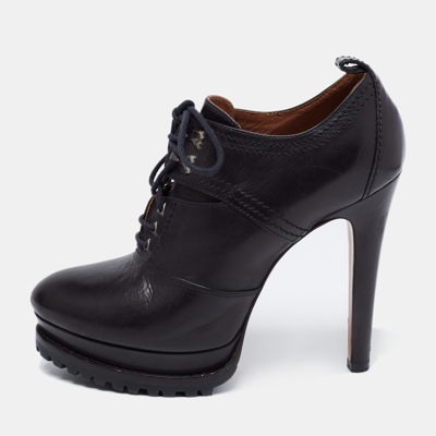 Pre-owned Alaïa Black Leather Lace-up Platform Booties Size 40