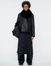 Joseph Calla Shearling Leather Peacoat In Black