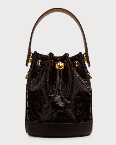 Tory Burch T Monogram Embossed Patent Leather Bucket Bag In Albarossa