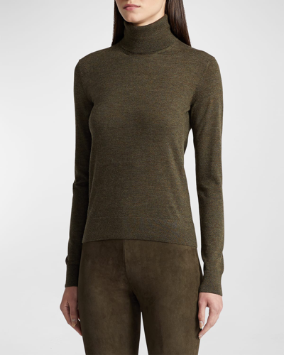 Ralph Lauren Cashmere Turtleneck Jumper In Loden Melange