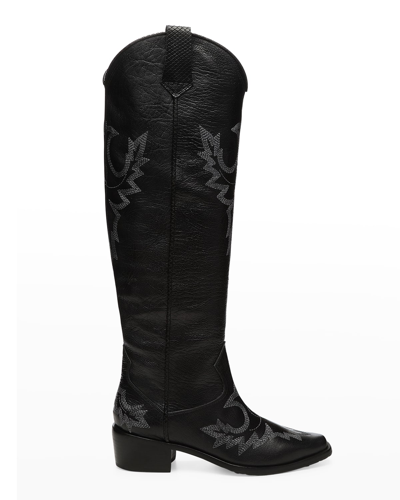 Donald J Pliner Marinaeh Leather Western Knee Boots In Black