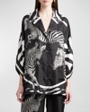 Dolce & Gabbana Zebra Oversized Silk Zebra-print Shirt In Black