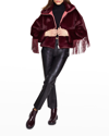 BLUE REVIVAL DANCING IN THE MOONLIGHT VEGAN FUR JACKET WITH FAUX LEATHER FRINGE