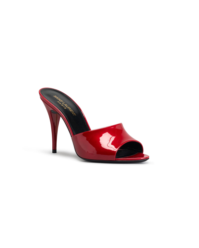 Saint Laurent La Patent Stiletto Mule Sandals In Tibet Red 6414