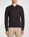 Theory Long Sleeve Wool Polo In Mink Melange