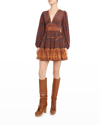 Ulla Johnson Hayana Printed Tiered Silk Crepe De Chine Mini Dress In Agate