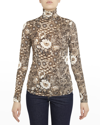 Ulla Johnson Aurelia Printed Tricot Turtleneck Top In Teak