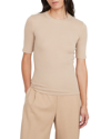 Vince Ribbed Cotton Stripe Elbow-sleeve Tee In Pale Nut Blanc
