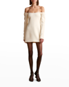 Khaite Octavia Off-the-shoulder Wool-crepe Mini Dress In Bone