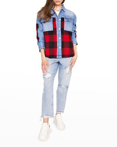 Blue Revival Your Ex Boyfriend Plaid And Denim Shacket In Red