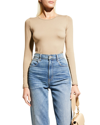 Majestic Soft Touch Flat-edge Long-sleeve Crewneck Top In Cigar