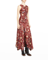 Ulla Johnson Alma Asymmetric Ruched Floral-print Silk-twill Dress In Anemone
