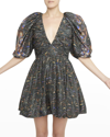 Ulla Johnson Gwen Elbow Puff-sleeve Mini Dress In Obsidian