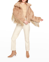 Blue Revival Dancing In The Moonlight Vegan Fur Jacket With Faux Leather Fringe In Ecru
