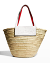 Christian Louboutin Loubi Shore Woven Straw Beach Tote Bag In Naturel Snow