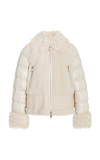 MONCLER GAILLANDS SHEARLING-TRIMMED LEATHER DOWN JACKET