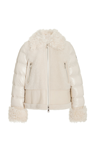 Moncler Gaillands Shearling-trimmed Leather Down Jacket In White
