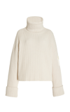 Moncler Shell-trimmed Ribbed Wool Turtleneck Sweater In White