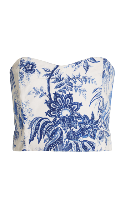 Cara Cara Elsa Strapless Cropped Floral-print Cotton-blend Sateen Top In Toilnvy