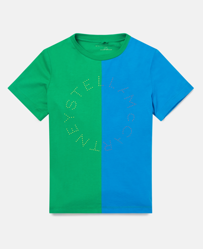 Stella Mccartney Kids' Stella Logo Cotton T-shirt In Blue & Green