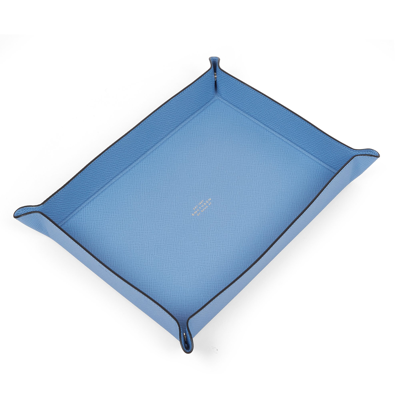 Smythson Large Rectangular Trinket Tray In Panama In Nile Blue