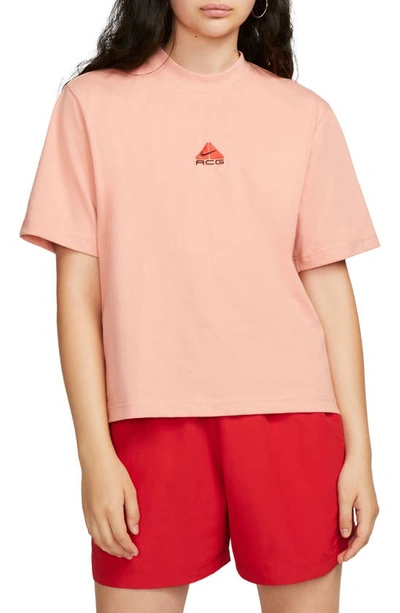 Nike Embroidered Logo Relaxed Fit T-shirt In Light Madder Root