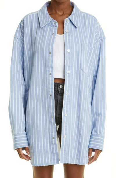 Alexander Wang Gender Inclusive Oversize Stripe Rigid Denim Shirt Jacket In Blue
