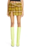 Attico Check-print Slim-fit Woven Mini Skirt In Green Oil